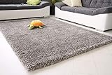 Steffensmeier Hochflor Teppich Funny XXL | Shaggy Langflor Teppich Wohnzimmer, Schlafzimmer, Silbergrau, Größe: 160x230