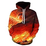 BYX-STOOL Unisex Hoodies 3D-Drucke Kapuzenpullover, Unisex Modisch Kühle Pullover Kapuzen-Sweatshirt 3D Gedruckt Flamme Dämon Vogel Grafik Mode Persönlichkeit Outwear mit Großen T
