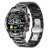 Herren Smart Watch, 1,4 Zoll Full Touchscreen Sport wasserdichte Fitness Tracker Uhren mit Nachrichtenbenachrichtigungen Herzfrequenz Schlafmonitor Schrittzähler Smartwatch für IOS Android(Schwarz)