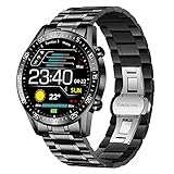 Herren Smart Watch, 1,4 Zoll Full Touchscreen Sport wasserdichte Fitness Tracker Uhren mit Nachrichtenbenachrichtigungen Herzfrequenz Schlafmonitor Schrittzähler Smartwatch für IOS Android(Schwarz)