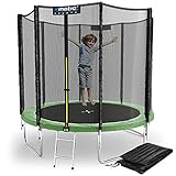 Kinetic Sports Outdoor Gartentrampolin Ø 244, TPLS08, inklusive Sprungtuch aus USA PP-Mesh +Sicherheitsnetz +Rand- u. Regen-Abdeckung +Leiter, bis 120kg, GS-geprüft, UV-beständig, GRÜN