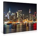 Picanova Illuminated Manhattan New York 100x75cm – Premium Leinwanddruck – Kunstdruck Auf 2cm Holz-Keilrahmen Für Schlaf-Und Wohnzimmer Druck Auf Leinwand, mehrfarbig