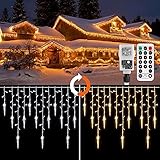 Lichterkette Eisregen Greempire 360 LED Lichtervorhang Warmweiß Kaltweiß, LED Eiszapfen Lichterkette Vorhang erweiterbar, Regenlichterkette mit Fernbedienung für Innen und Außen Weihnachten H