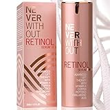 Retinol kombiniert mit Hyaluron Serum hochdosiert mit straffenden Peptiden, Kollagen und Vitamin A, B5 & E für Zellerneuerung. Reduziert Pigmentflecke, Poren. Antifaltencreme Frauen von NeverWithout®