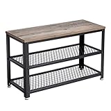 VASAGLE Schuhbank, Schuhregal mit 2 Ablagen, Aufbewahrung für Schuhe, 73 x 30 x 45 cm, für Eingangsbereich, Flur, Wohnzimmer, Metallgestell, Industrie-Design, Greige-schwarz LBS73MB