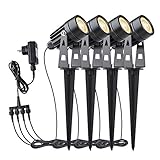 Gartenleuchte, GEEDIAR 4 Stücke Gartenstrahler Warmweiß COB LED Gartenleuchten mit Erdspieß IP65 Wasserdicht LED Gartenstrahler mit Stecker für Außen Garten R
