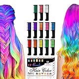 Byhoo Haarkreide-Set mit 13 Farben, temporäre Haarfarbe, Glitzer-Haarkreide-Kämme für Mädchen, Kinder, auswaschbare Farbe, Haarfärbekamm, Geschenk zum Geburtstag, fü