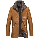 LSSM Herren Revers Pu ReißVerschluss LäSsige Ledermode Plus Samtjacke Hoodie Sweatjacke Freizeitjacke Kapuzenpullover Winddichte Wasserdichte Mountainbike Jacket Visible Braun M