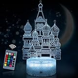 JQGO 3D Optical Illusion Lampen LED Nachtlicht, 3D Optische Täuschungs lampe, Dimmbare Nachtlicht mit 16 Farben Ändern und Fernbedienung (Schloss)