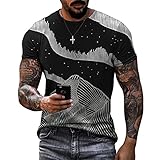 T-Shirt Herren Modern Urban Klassisch Mode Landschaft Druck Herren Freizeithemden Sommer Basic Rundhals Regular Fit Herren Kurzarm Täglich Casual All-Match S