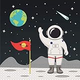 Procos 90297 - Servietten Weltraum, 20 Stück, Größe 33 x 33 cm, Papierservietten mit Motiv, Astronaut, Erdkugel, Weltall, Tischdekoration, Mundtuch, Schwarz, Weiß