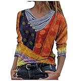 MRULIC Damen Pullover Blusen Langarmshirt Drucken Tie-Dye Bluse Tops LäSsiges Loses T-Shirt Top FrüHling Oberteile Blusen Frauen Langarm Shirts(A6 Orange,L)
