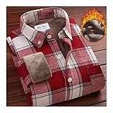 SKYROPNG Heavy Weight Fleece Shirt - Klassischer Karodruck Winter Langarm Verdickungshemd, College Style Lässiges Oberteil Mit Taschen, Western Keep Warm Sherpa Jacke,Rot,44