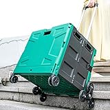 LLHFSW Faltbarer Allzweckwagen, Rollwagen Mit 4 Rädern, Schwerlast-Falt-Kunststoffbox Tragbarer Träger Für Einkaufsgepäck Werkzeuge Büro Blau,Grün,50L