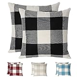 ESIPOSS Karierte Kissenbezüge, 2er Set Atmungsaktives Polyester Leinen Deko Kissenbezug Protector Plaid Kissenbezug mit Unsichtbarem Reißverschluss Home Dekorative Kissenhü