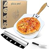 Anmascop Pizzaschaufel, professioneller Aluminium-Pizzaschieber, mit glattem Holzgriff, großflächiger Pizzastein, Pizzastein für Grill und Back