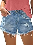 luvamia Damen Mid Rise Ripped Denim Shorts Franyed Raw Hem Casual Jeans Shorts, Hellblau 254, X-Groß