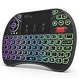 Rii Mini Tastatur mit Touchpad, Smart TV Tastatur, 2,4 GHz Kabellos Tastatur mit 8 Farbige Hintergrundbeleuchtung und Scrollrad (Deutsches, Schw