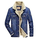 Zarupeng Herren Denim Mantel, Oversize Herbst Winter Knopf Jeans Jacken Gefüttertes Fleece Slim Fit Langarm Übergangsjacke Top