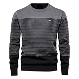 Zytyeu Sweater Herren Slim Fit Farbabstimmung Gestreift Strickwaren Herren Rundhals Trend Komfortabel Pullover Herren Atmungsaktiv Lassig Base Sweater Herren D-Grey XXL