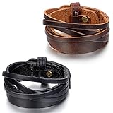JewelryWe Schmuck 2pcs Herren Armband, Punk Rock Schweißband Armreif 24.7cm, Leder Legierung, Schw