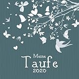 Meine Taufe 2020: Gästebuch I Erinnerungsalbum zum selbst gestalten I Ast mit Vögeln und Schmetterlingen Streifen grü