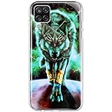 Hpory Kompatibel mit Galaxy A12 Hülle, Handyhülle Samsung Galaxy A12 5G Glow im Dunkel Nacht Leuchtend Weiche TPU Silikon Transparent Bumper Schale Case Cover Handytasche Schutzhülle - Wolf Aug