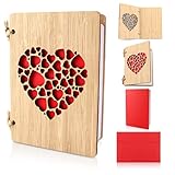 Karte aus Holz Liebe, Hochzeitskarten Jahrestag Karten für Sie, Geburtstagskarte, Valentinstag Karte Holz Handgefertigte Beschreibbare Bambuskarte mit Herz es Gibt Garn, Papier und Umschläge (Herz)