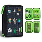 Minecraft Federmäppchen Junge Gefüllt, Federtasche Junge gefüllt mit Schreibwaren, 2 Fächer Pencil Case, Einschulung Jung