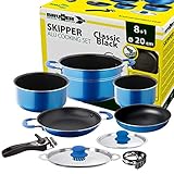 Brunner: Camping Kochgeschirr Alu-Topfset Skipper 8+1 teilig ø 20 cm Ineinander Stapelbar Antihaft PFOA-frei auch für Outdoor oder auf dem B