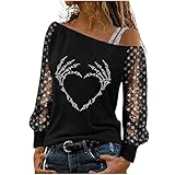 Wszbdoh Langarm Oberteile Damen Langarm Off Shoulder T-shirt Casual Tops Damen Sexy Tee Langarm Lose Bluse Schulterfrei Langarmshirt Elegant Tunika Top(Schwarz,S)