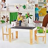 Greenfields Mehrzweck-Spieltisch und Hocker, aus Holz, für Kinder, doppelseitige Kreidetafel und Spieltafel mit 4 Ablag