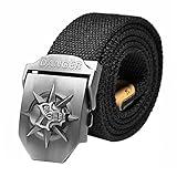 Ayliss® Original Damen Herren Stoffgürtel mit Schädel/Drachen Schnalle Canvas Stoff Gürtel Jeansgürtel Belts(Schädel, Schwarz, 110cm)