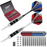 ICEIVY Dartpfeile Dart Pfeile mit Metallspitze, 12 Stück Steel Tip Darts Set 22 Gramm mit Rutschfestem Schaft aus Aluminiumlegierung und Anderen Stil Dart Flights, Darts Sharpener mit Geschenkbox