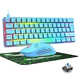 UK-Layout-Tastatur, kompakt, 62 Tasten, kabelgebunden, USB C, 19 Hintergrundbeleuchtungseffekte, 60% mechanische Gaming-Tastatur + 6400 DPI Wabenmaus + Mausp
