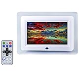 QUMOX 7-Zoll-TFT-LCD-Fernbedienung Digitaler Bilderrahmen MP3-Player-Alarm mit LED-Licht 7 Farbe Weiß