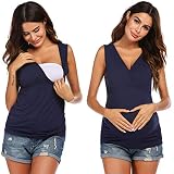 Umstandstop Damen Umstandsmode Stillshirt Ärmellos Stilltops Schwangerschaft Top Frauen Umstands T-Shirt Umstandsshirt Blau M