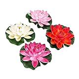 Amosfun 4 stücke künstliche schwimm Lotus Blumen teich Aquarium Dekorationen Ornamente (weiß + orange + rot + rosa) 17