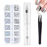 1440 Stück ​​6 Größen Kristall Crystal Strasssteine Nail Art Strasssteine ​​ mit Pick Up Pinzette und Strass Picker Dotting Pen, Für Nagellack, Bekleidung, DIY Handwerk