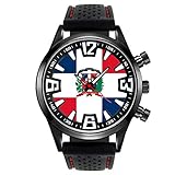 Timest - Dominikanische Republik - Länder Flaggen Herrenuhr mit Silikonarmband in schwarz Rund Analog Quarz SF064