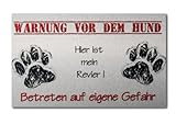 Kreative Feder Warnschild Hund aus gebürstetem Aluminium (Verbund)