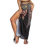 Zarupeng Damen Böhmen Strandrock, Casual Sommer Baggy Maxi-Rock Strand Cover Up Aladdin Harem Rock Split Lange Rock (One Size, A)