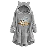 CHUNT Kapuzenpullover Damen Langarm Katzenohr Hoodies Pullover Fleece Niedlich Bedrucktes Oberteil Knopftaschen Sweatshirts Top