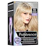 L'Oréal Paris Permanente Haarfarbe mit kühlem Farbergebnis, Haarfärbeset mit Coloration und Anti Gelbstich Pflegebalsam, Préférence Cool Blondes, Nr. 10.1 Ultra helles Aschblond (Helsinki), 1 Stück