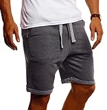Leif Nelson Herren Kurze Hose Sommer Shorts Baumwolle Männer Jogginghose Freizeit Sport Fitness Training Cargo Bermuda LN8352 Anthra Larg