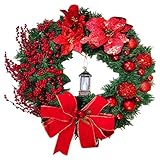 QIUTIANQ Weihnachtskranz mit Beere Ornamente, Künstliche Dekorativ Eukalyptus Kranz Girlande Weihnachten Tannenkranz Türkranz Treppengirlande Weihnachtsgirlande Weihnachtsdeko (Rot, 38x38cm)