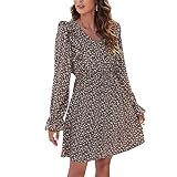 Herbst Und Winter Casual Fashion Damen V-Ausschnitt BlumennäHte Bedrucktes Langarm-Taillenkleid Lose Absicherung Kurzes A-Linien-Kleid D