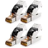 deleyCON 4x CAT 6a Netzwerkstecker RJ45 mit LSA Anschluss Werkzeuglos für Starre Verlegekabel LAN Kabel Netzwerkkabel RJ45 Stecker CAT6a Geschirmt Metallgehäuse 10Gbit/