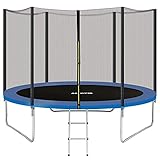 AMGYM Gartentrampolin Outdoor Trampolin Kindertrampolin 305 cm, Sprungfedern innovatives Elastik Sprungssystem, inkl. Sicherheitsnetz, Witterungsbeständig Belastbar 200 Kg TÜV GS EN71 Z