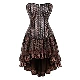 Korsett Damen Steampunk Vollbrust Corsagen Kleid Spitze Gothic Kostüm Retro Halloween Pirat Vintage Korsage Bustier Mit Reißverschluss Sexy Brokatmuster Top Stahlstäbchen Weste Frauen Stäbchen M